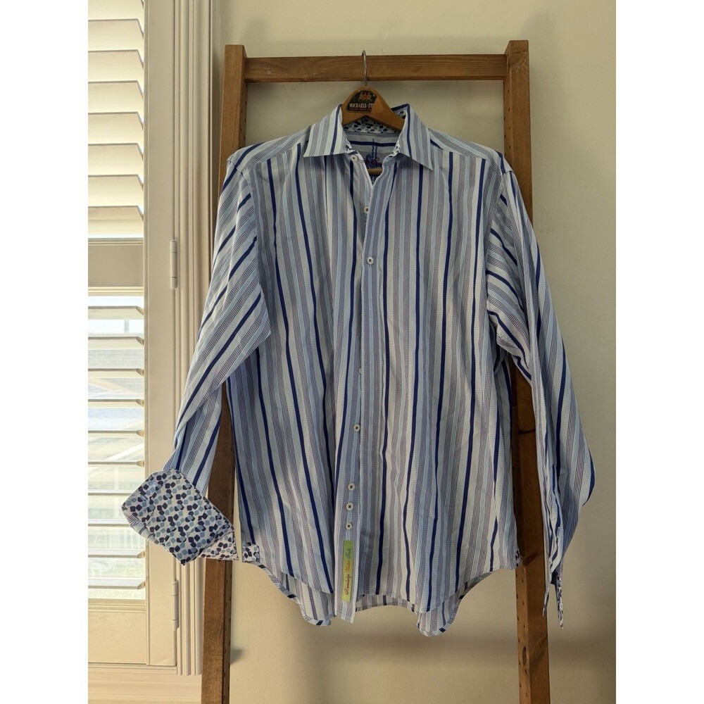 Men’s Robert Graham Long Sleeve Button Up With Embroidery And Flip Cuffs Large